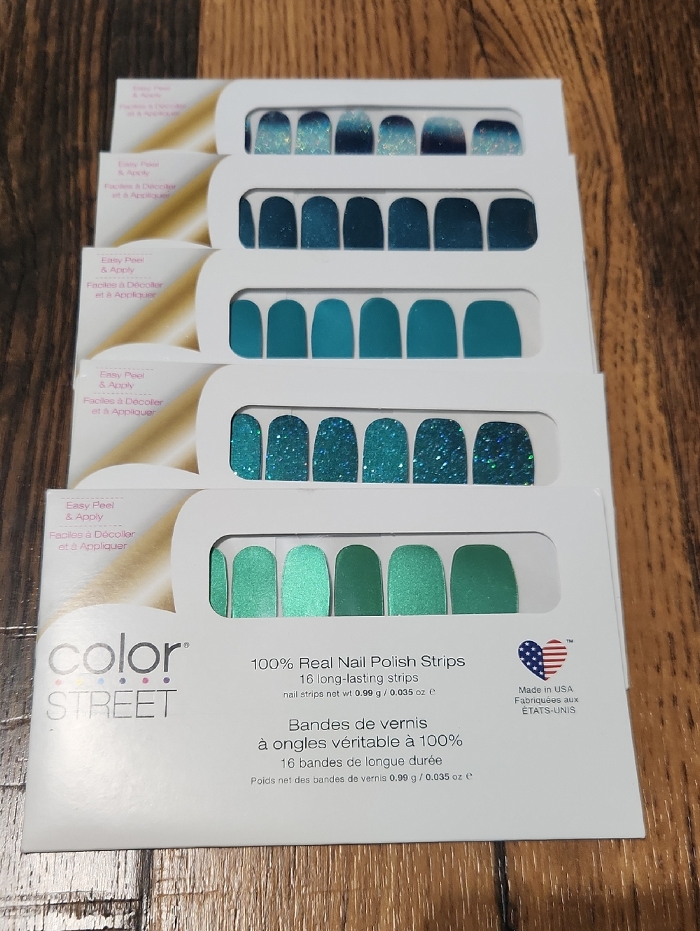 Color Street Teal, Aqua & Emerald Glitter Nail Polish Strips